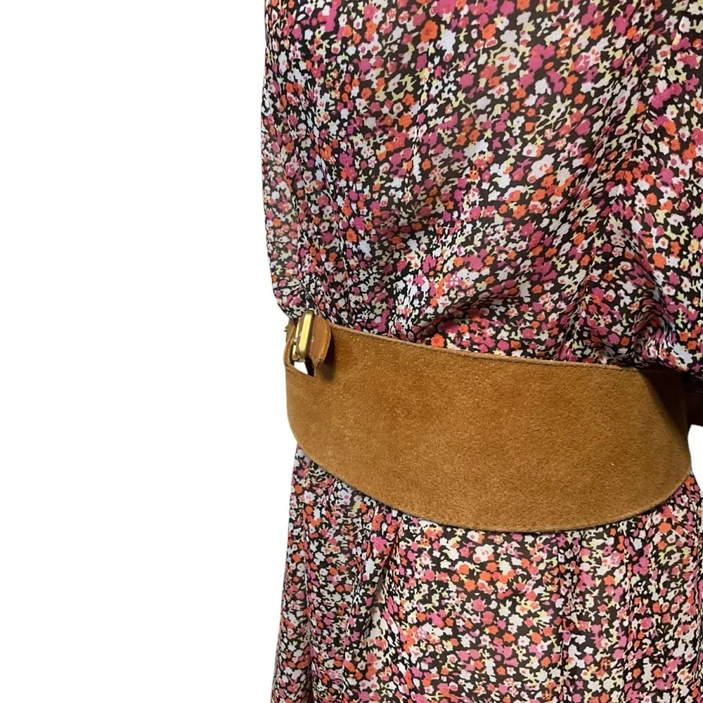 VINTAGE BELT sz Medium/ Large Wide Leather Suede Back Buckle Unique Double Brown